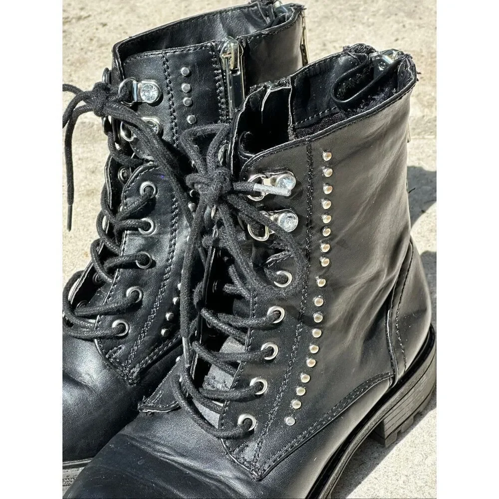Girls Black Combat Boots Studded Goth Moto Ankle Boots Size 1 Kidpik